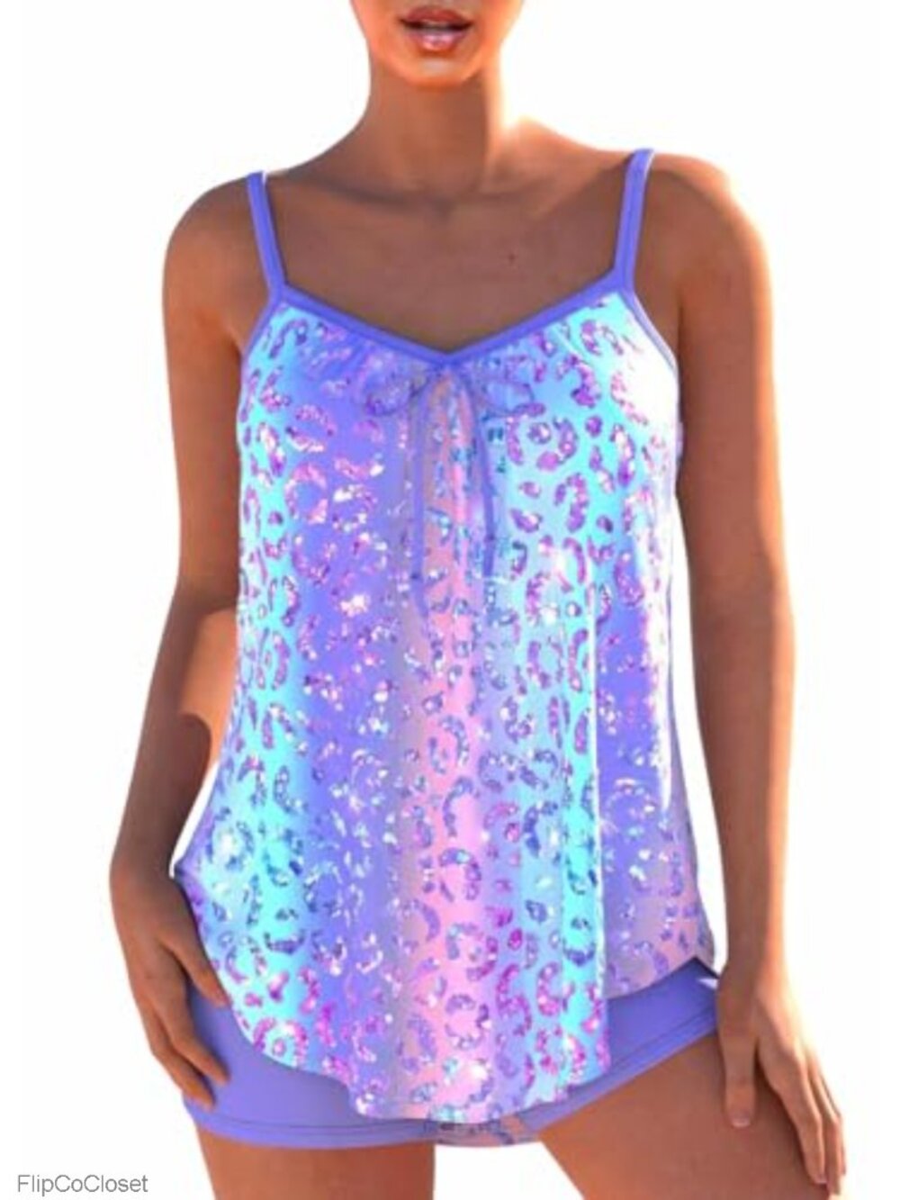 Women's Two Piece Flowy Tankini Swimsuit with Boyshorts